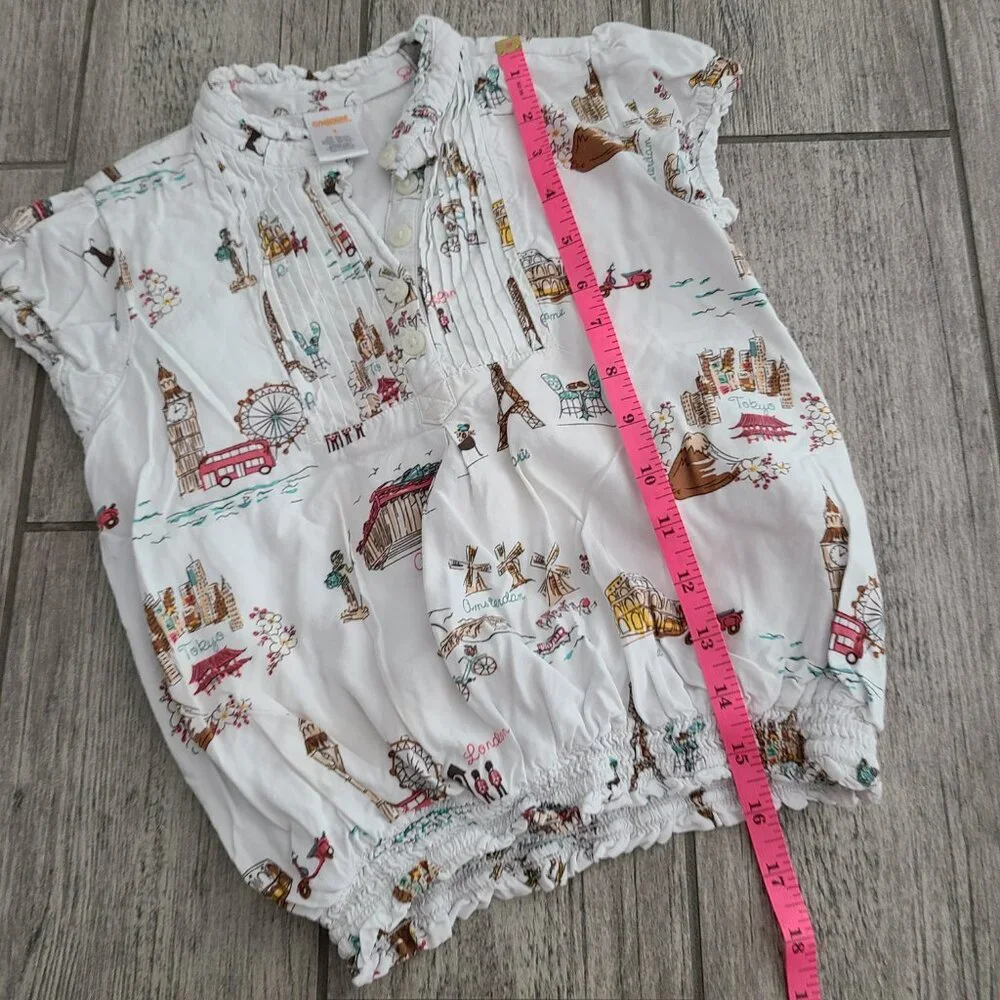 Gymboree travel print blouse white girls size 6